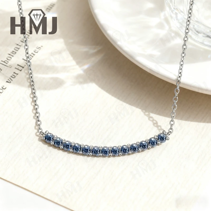

Round Cut Moissanite D Necklace White/Yellow/Blue White Gold Yellow Gold Geometric Pendant Fine Jewelry Gift for Her
