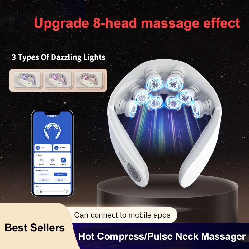 

8D U-Shaped Home Use Electric Pulse Neck Protector Connect Mobile App Electric Cervical Spine Massager for Comfort & Relaxation