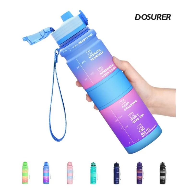 1 Liter Large Capacity Sports Water Bottle Leak Proof Colorful Plastic Cup Drinking Outdoor Travel Portable Gym Fitness Jugs