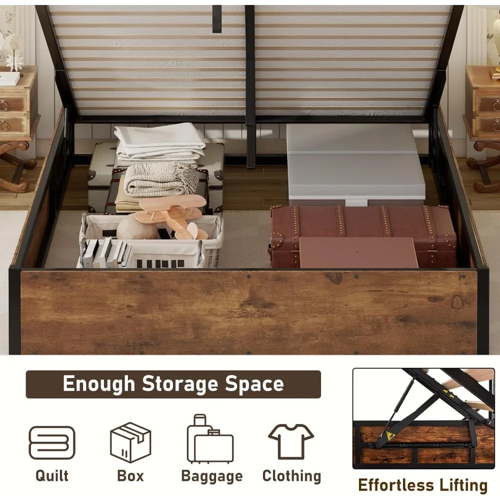 Queen Size Lift Up Storage Platform Bed Frame, Metal Bed Frame with Wooden Slats Support, No Box Spring Needed, Large Storage Sp