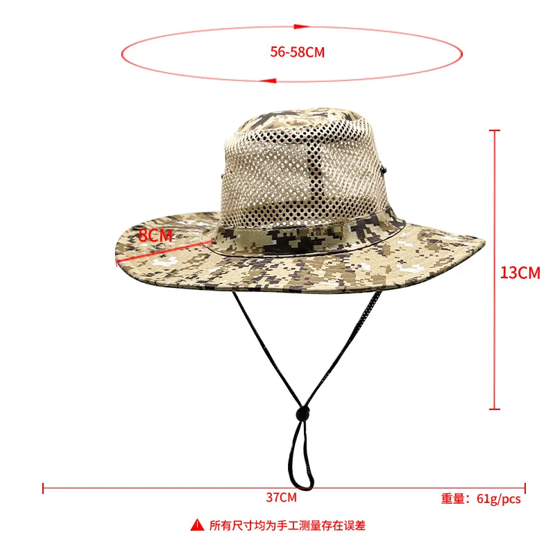 New Outdoor Digital Camo Fisherman Hat, Fishing Sun Protection Cap, Wide Brim Hiking Mesh Cap Wholesale