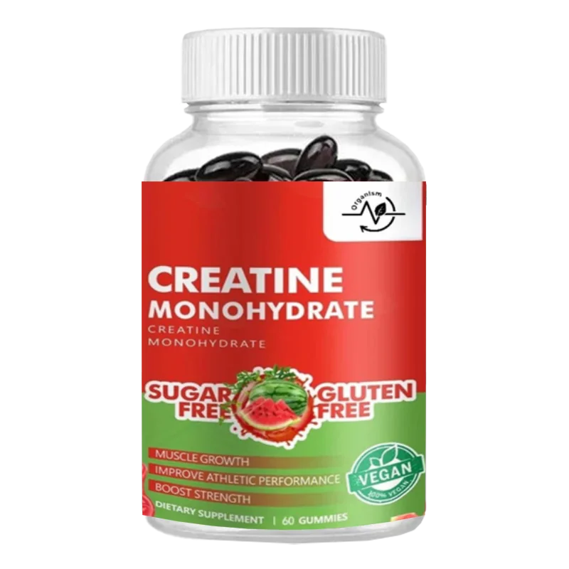 

Creatine Gummies, Monohydrate for Muscle Strength and Energy, Pre Workout Supplement (60 Pills) - Watermelon Flavor.