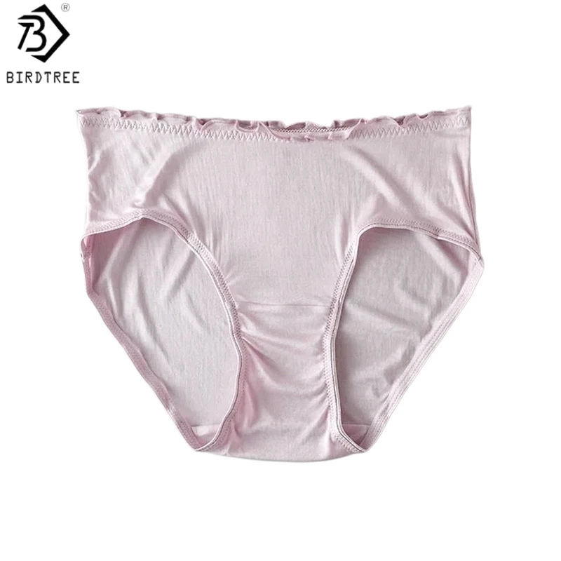 Birdtree, 2PCS 100% Real Silk Briefs, Women Mid-waist Underpants, Soft Solid Knitted Breathable Brief, 2026 Summer New A65612JF