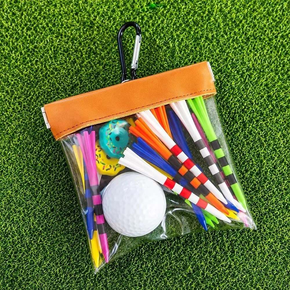 Transparent Golf Bag Pouch with Auto Close PVC Golf Tee Storage Holder Wide-Mouth Hanging Pouch Golf Tool Storage Bag