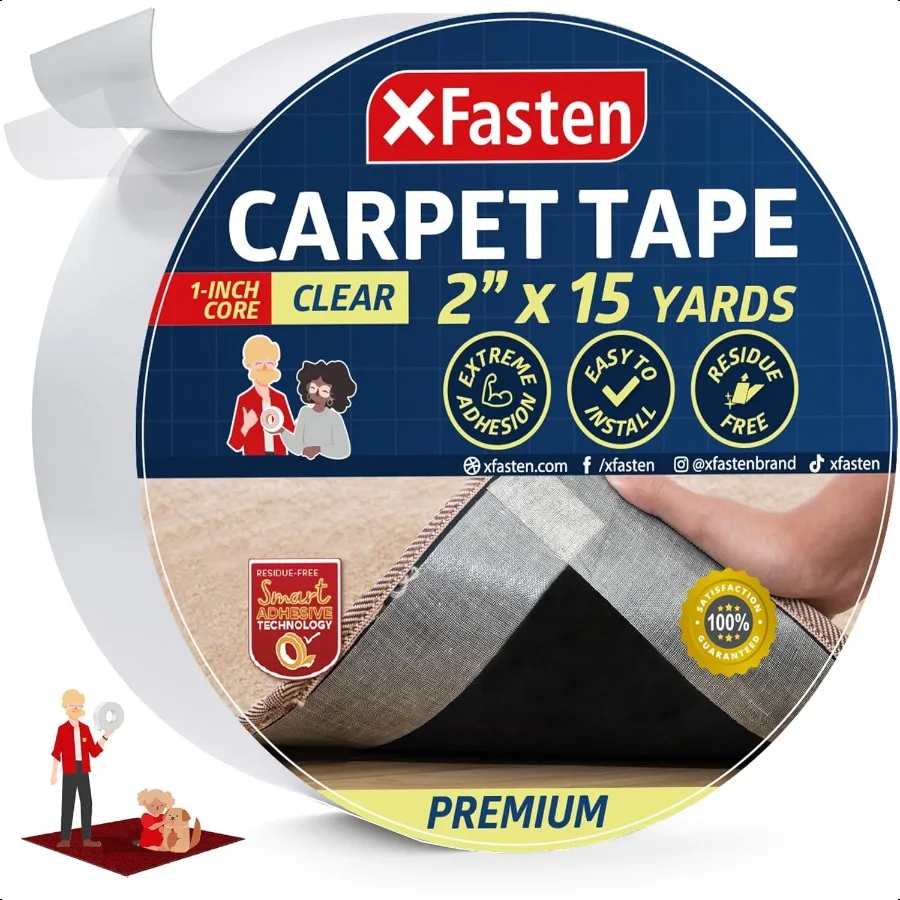 

Double Sided Carpet Tape for Area Rugs Clear 2 Inch x 15 Yards ResidueFree Heavy Duty Clear Rug Tape Gripper for Hardwood Floor