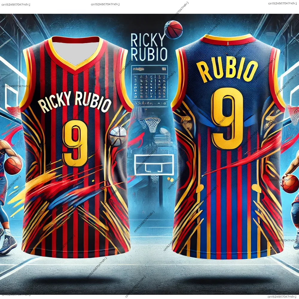 CHAT GPT Smart Design España Baloncesto Nuevo Ricky Rubio No. 9 camiseta de baloncesto camiseta de baloncesto para hombre conjunto de baloncesto especial