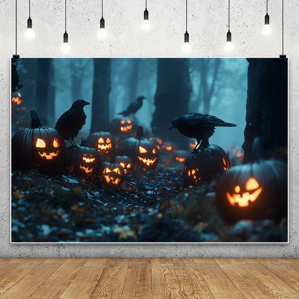 الرعب هالوين التصوير خلفية الغابات القوطية مثيرة الأسود الغراب اليقطين فانوس 2025 هالوين خلفية الصورة الطرف
