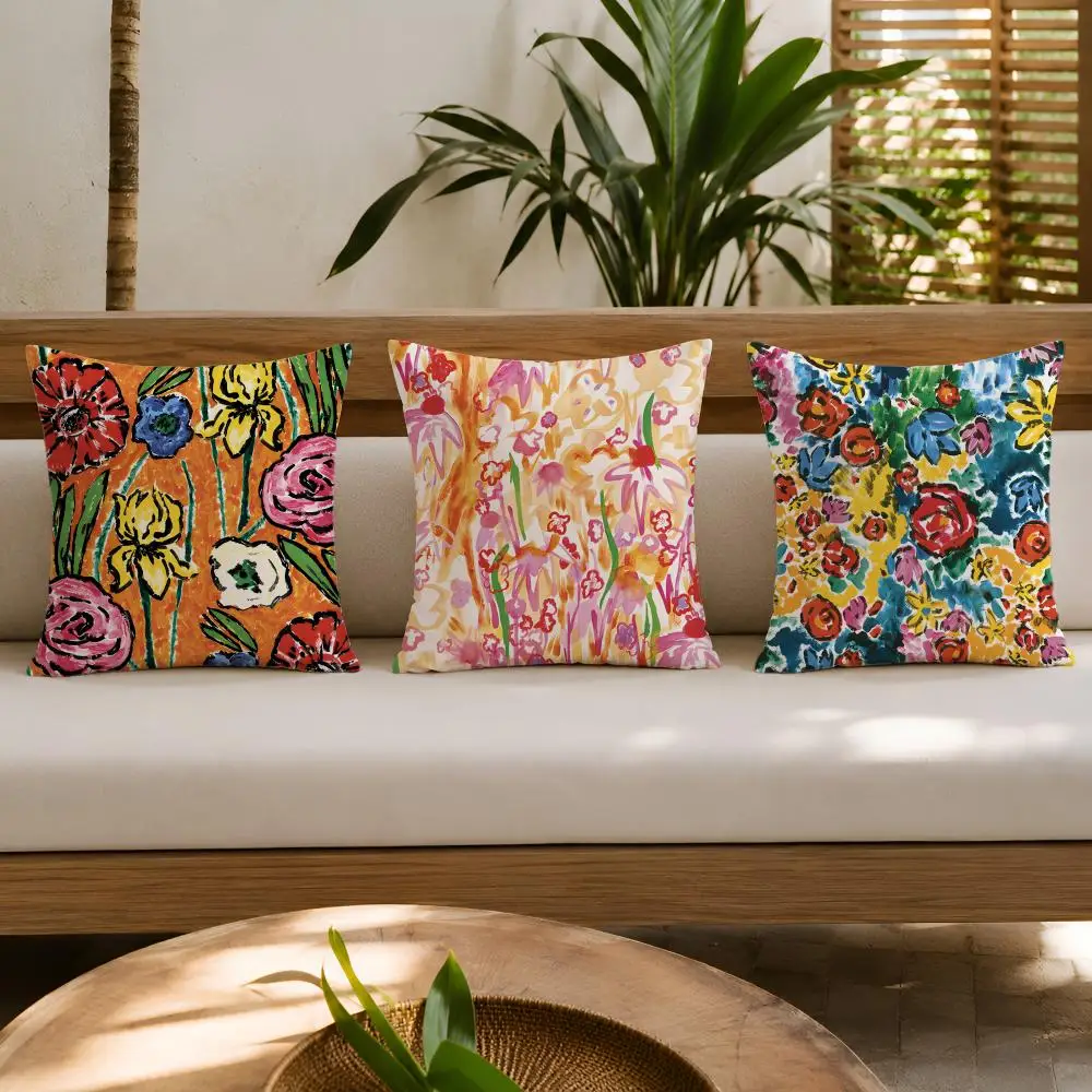 Fashion Pretty Flowers Cushion Cover Wrinkle-Resistant Short Plush Cushion Covers Breathable Machine-Washable