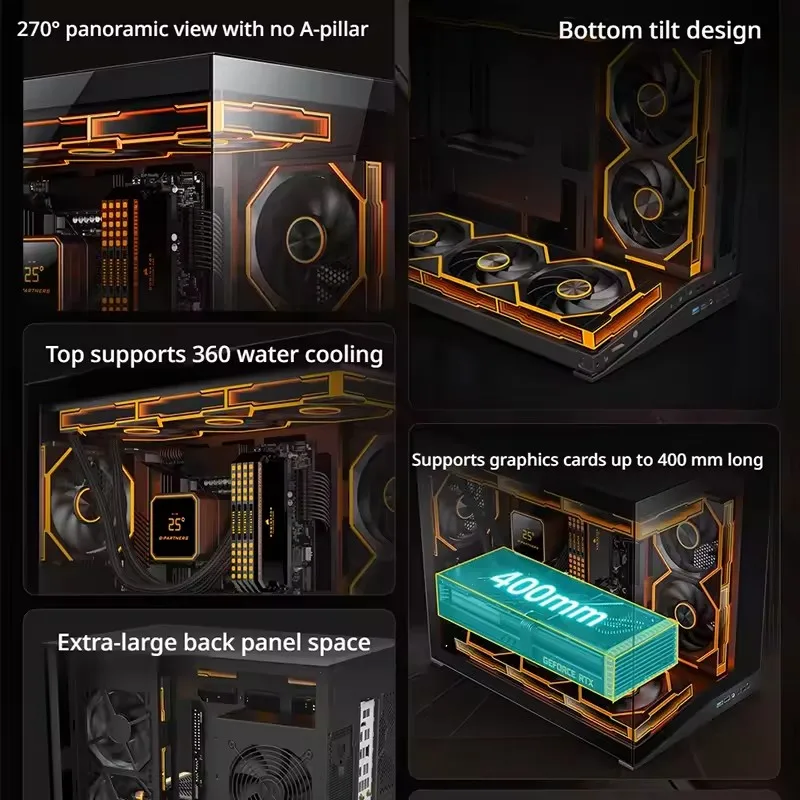 G-PARTNERS Xinrui X3 MATX/Mini-ITX 360 Water Cooler PC Gaming Case Sea View Room Bottom Tilted Computer Chassis Gabinetes gamer