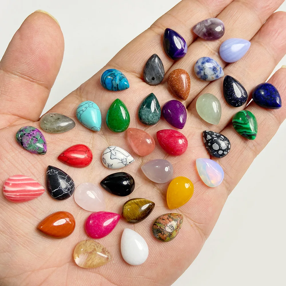 10x14MM Muticolor WaterDrop Stone Cameo Cabochon Natural Rose Quartz Amethysts Chalcedony Cabochon Stones For Necklace Handmade