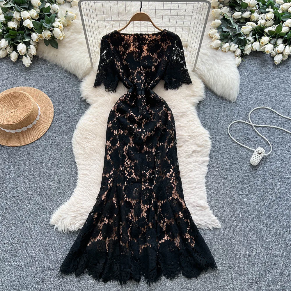 Chic vintage V-neck short sleeve dress Elegant Fairy korean fashion autumn Party women clothing