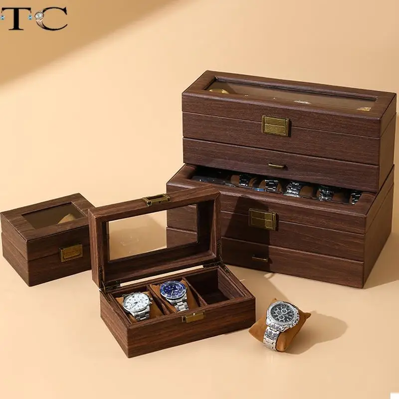 Vintage Wood Leather Soft Pillow Watch Box Watch Jewelry Storage Box Double Layer Watch Collection Box