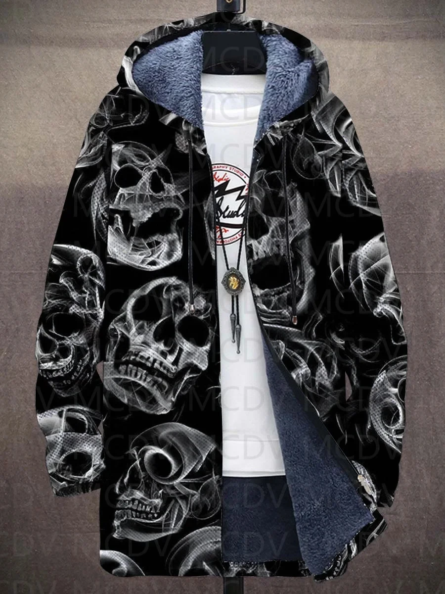 

Winter Fashion Men's Zipper Hoodie Skull 3D Printing Thick Plush Zipper Cloak Neutral Street Leisure Sports Warm Jacket Z0345