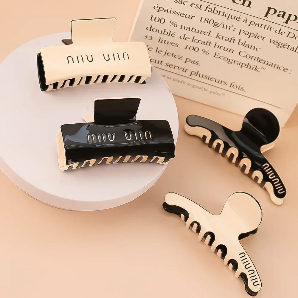 

2 шт., модная высококачественная двусторонняя заколка для волос, заколка для волос в форме акулы, элегантная заколка для волос большого размера, черный, белый цвет, коготь во французском стиле