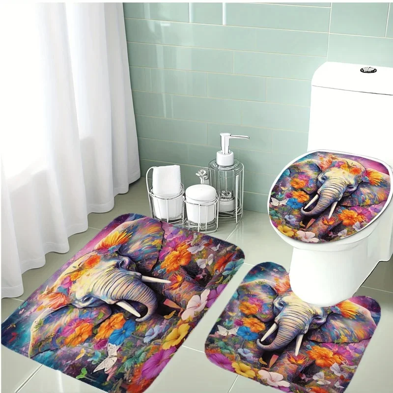 

3 шт. коврик для ванной и чехол для унитаза на тему джунглей — нескользящий мягкий коврик для ванных комнат, коврик для животных джунглей с U-образной крышкой для унитаза