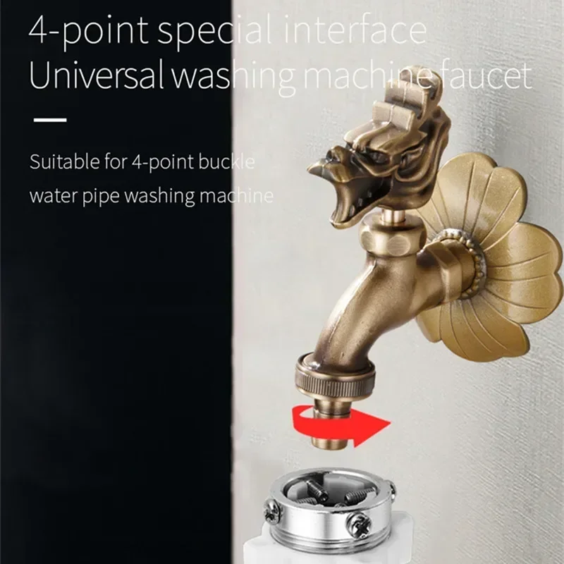 Antique Carved Bibcock Brass Faucet Outdoor Taps for Washing Machine Luxury Toilet Mop Tap Wall Mounted Garden Faucet