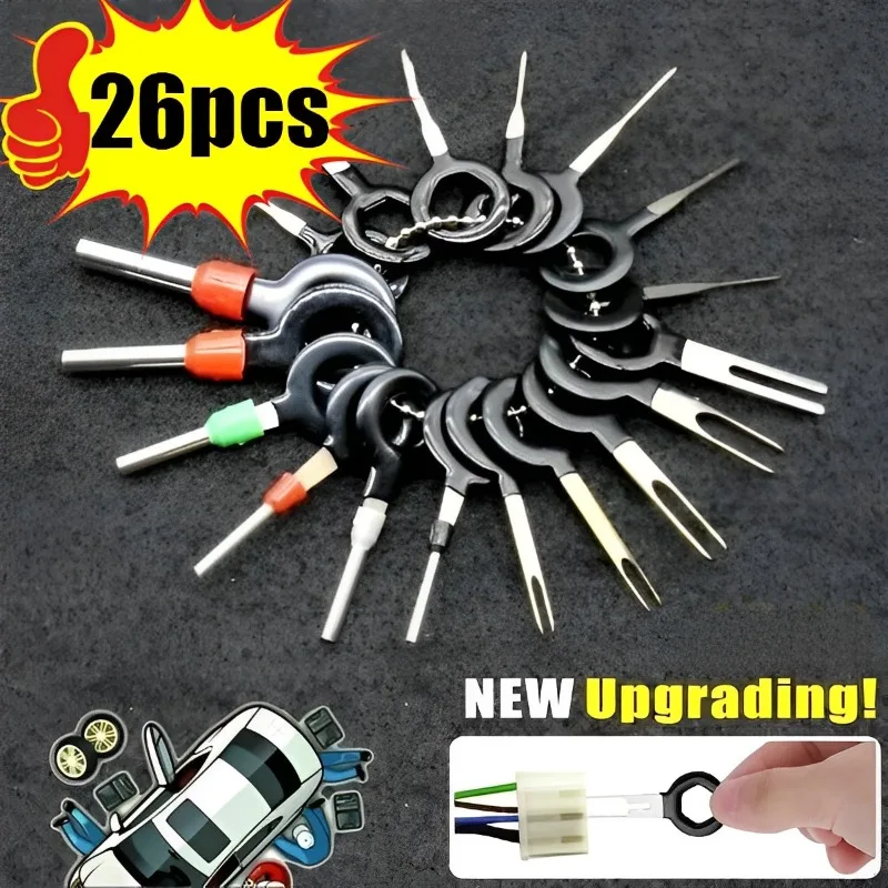 26-11pcs Car Terminal Removal Repair Tools Electrical Wiring Crimp Connector Pin Extractor Kit Keys Automotive Plug Pullers