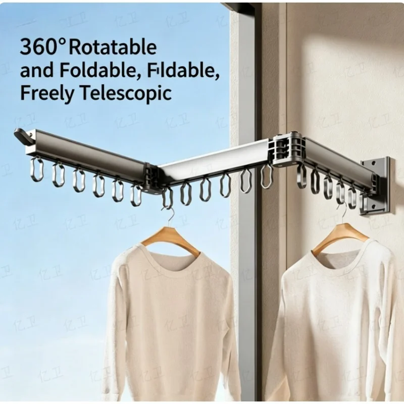 

1pc Telescopic Suction Cup Drying Rack Folding Balcony Invisible Clothes Dryer Rod Floor-Free Storage for Household Use