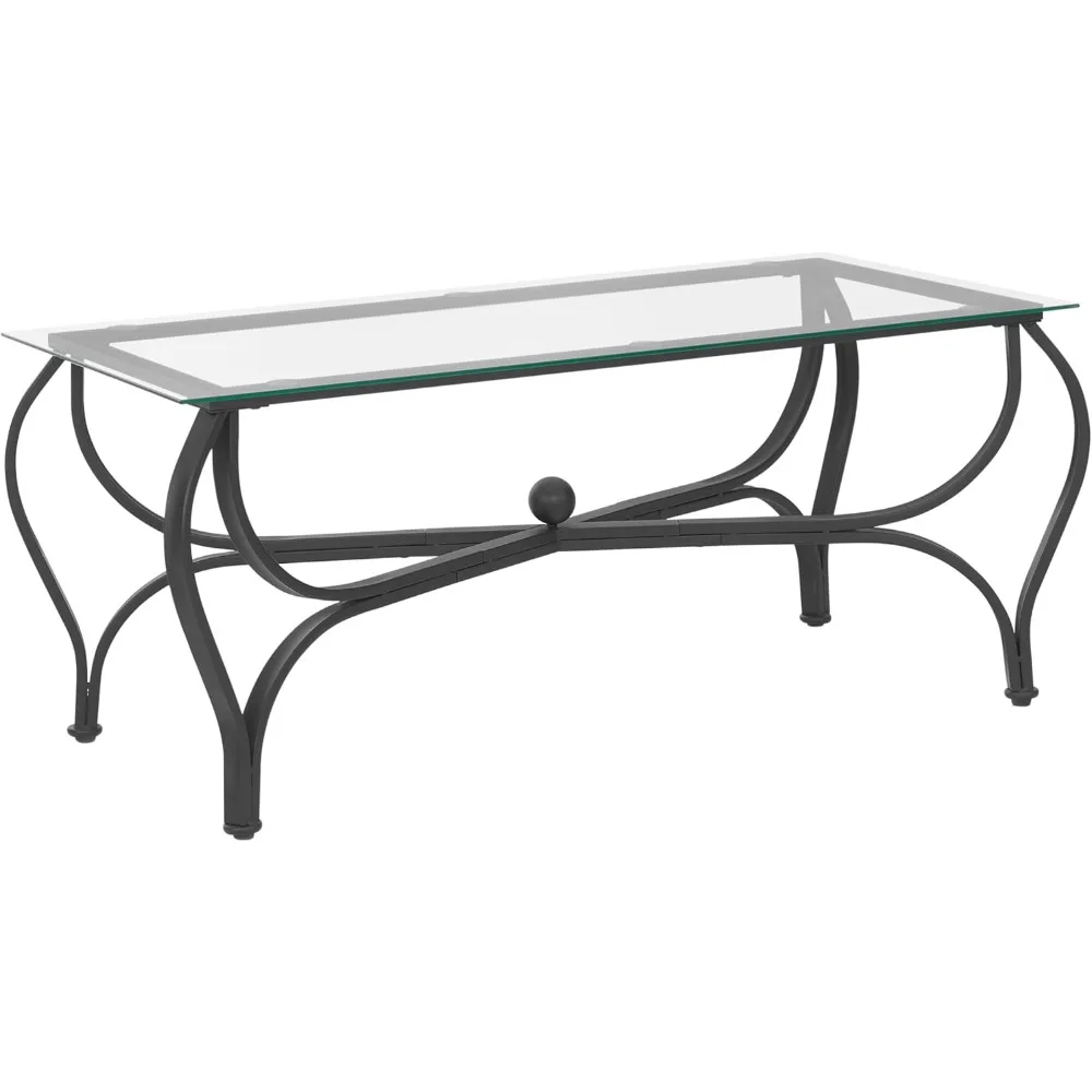 3-Piece Coffee Table Set, Tempered Glass Surface Living Room Sets, Coffee Table & 2 End Side Table, Metal Frame for Living Room,