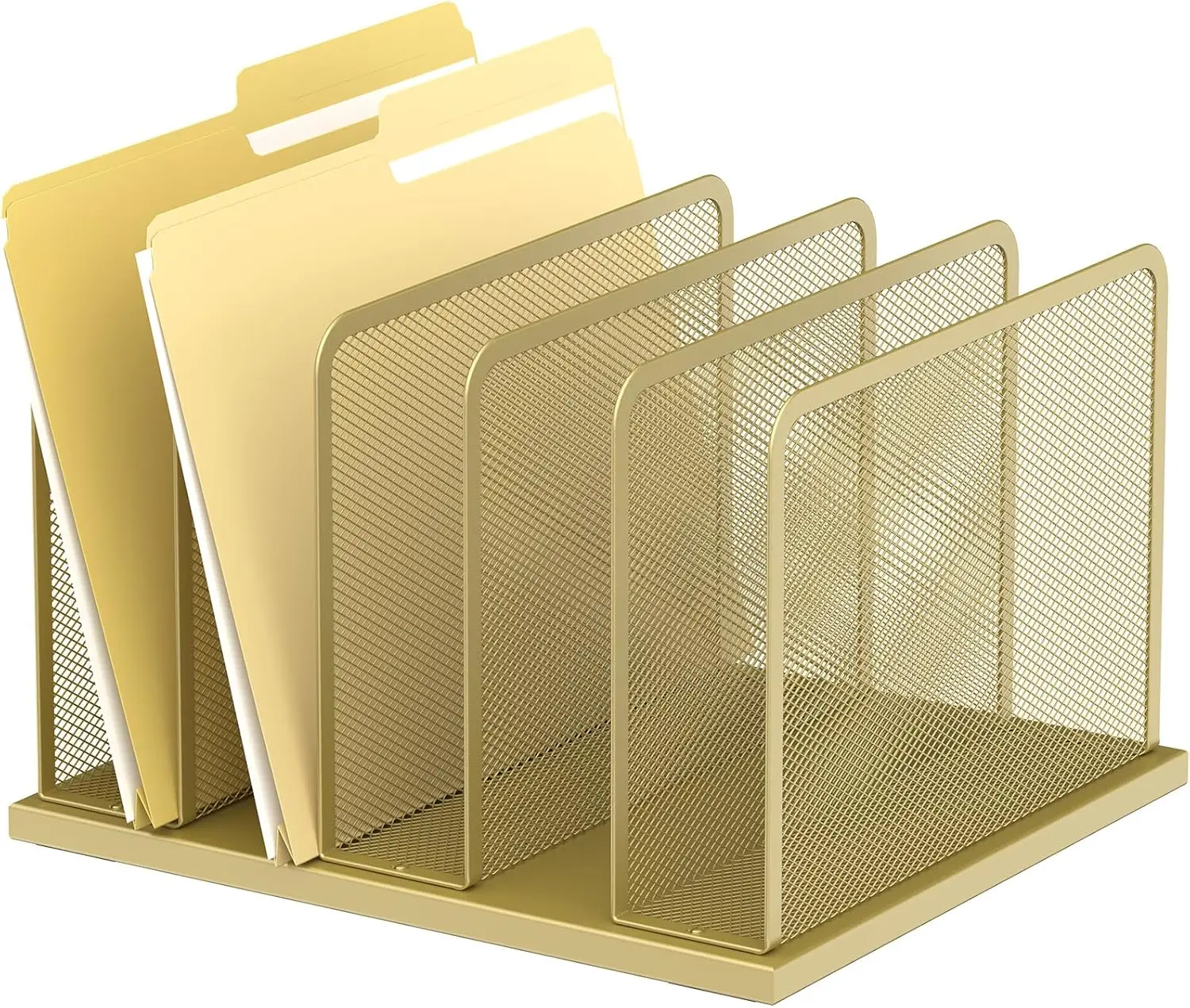 5-Section Mesh Desktop File Organizer with Steel Base for Office Home Classroom Gold