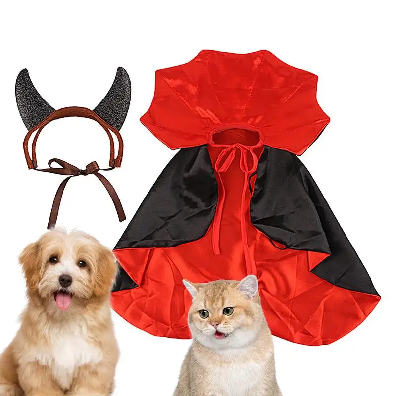 Halloween Pet Cape Adjustable Vampire Cat Cloak Colorful Pet Cape with Horn Creative Holiday Costumes for Carnival Party