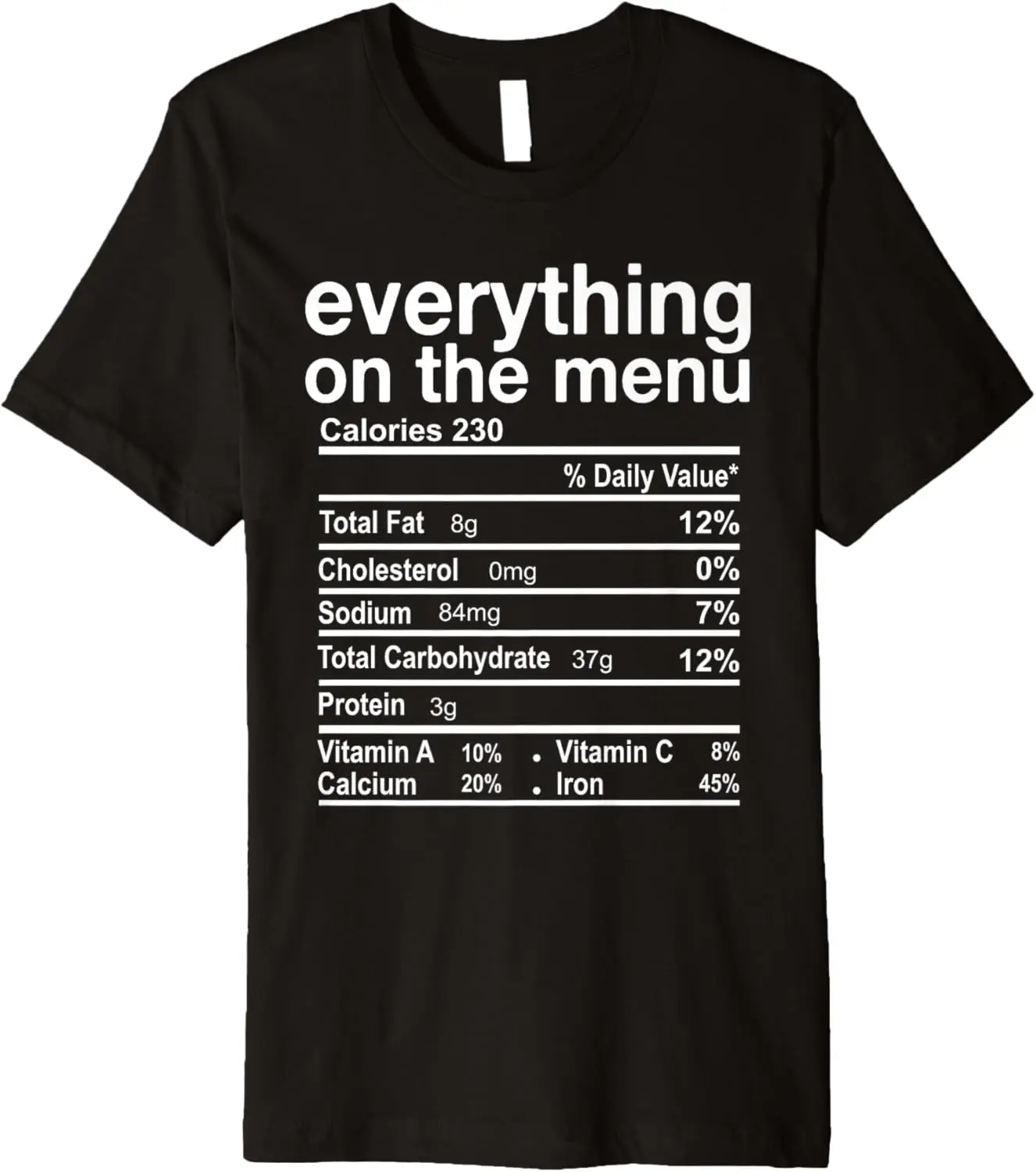Todo en el menú Datos nutricionales Comida navideña Divertida camiseta premium
