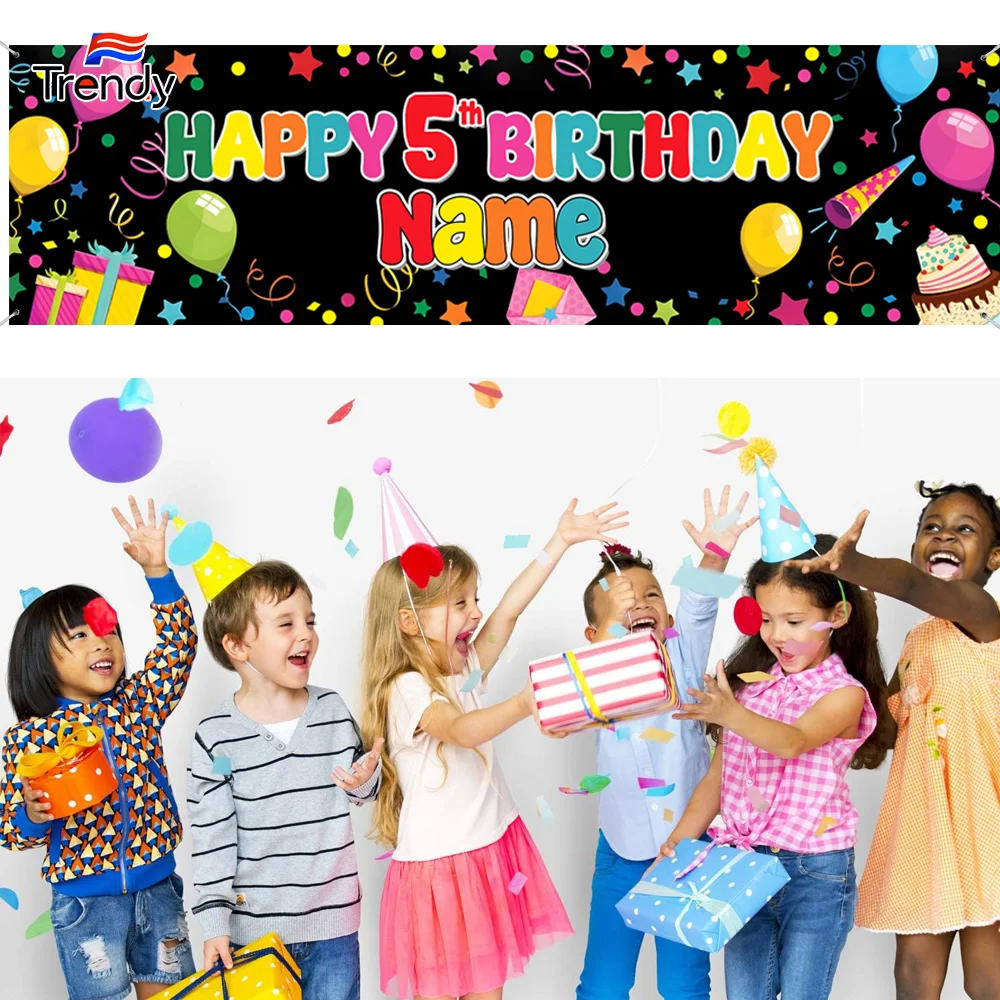 

Personalized Birthday Banner For Party Happy Birthday Party Decor kids Birthdays Backdrop Custom Name Age Background 5th 10th