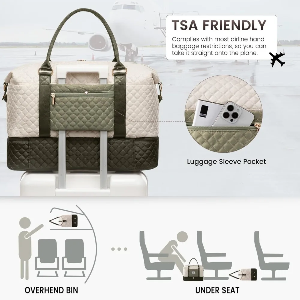 حقيبة سفر نسائية لعطلة نهاية الأسبوع مع حجرة للأحذية، قابلة للحمل بين عشية وضحاها لصالة الألعاب الرياضية وأساسيات أدوات الزينة #4