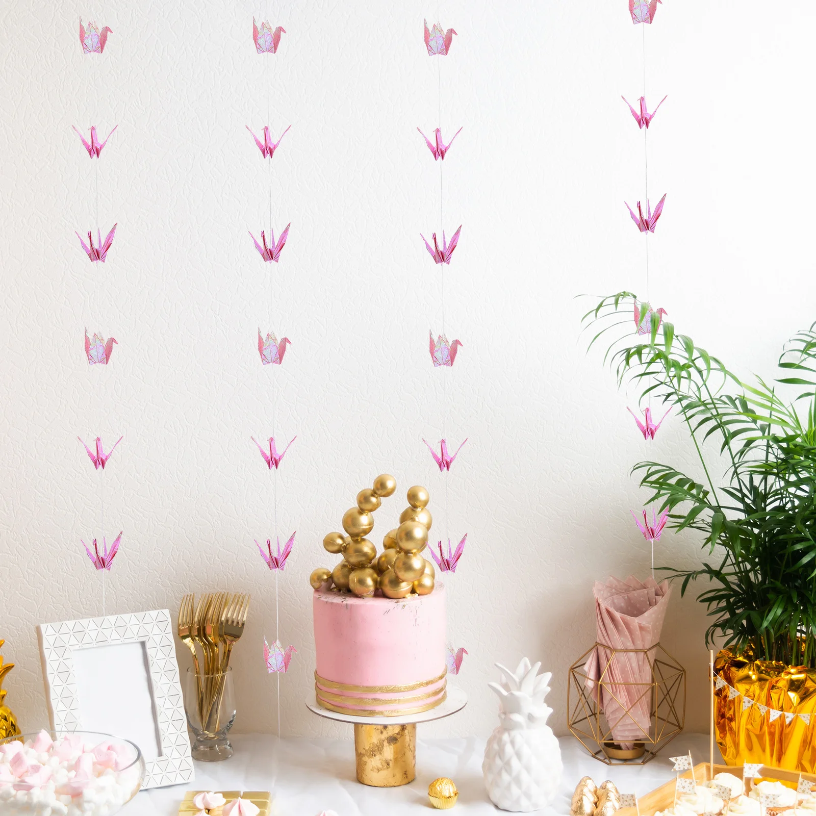 

4Pcs Waterproof Origami Crane Garlands Rustic Wedding Decorations Photo Props Bridal Party Entrance Handcrafted Paper Cranes