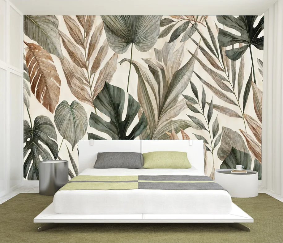 Custom French Jungle Leaves wallpaper banana leaf rainforest plant Mural self-adhesive relief decorative Painting 3d Wallpaper