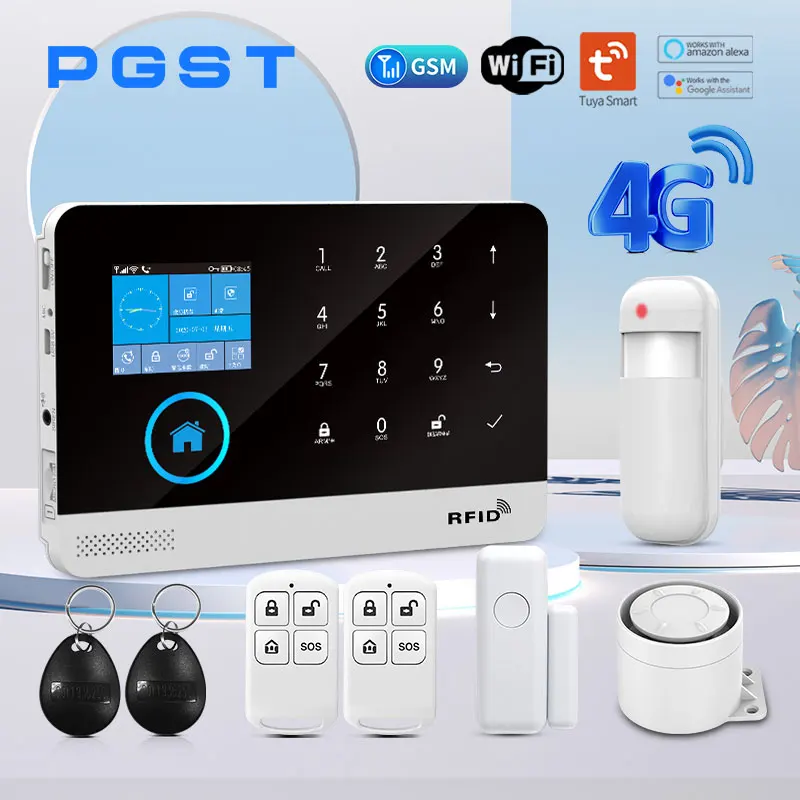 PGST Smart Home WiFi 4G Alarm System for Home with Motion Sensor Wireless Siren Night Vision IP Camera Tuya Support Alexa