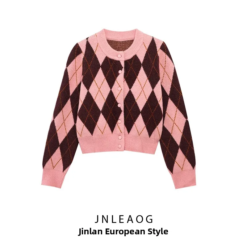 

JNLEAOG Autumn New Women's Faion Design Diamond Pattern Embroidery Jaet Long Sve round Ne Regular Fit Polyester Fiber