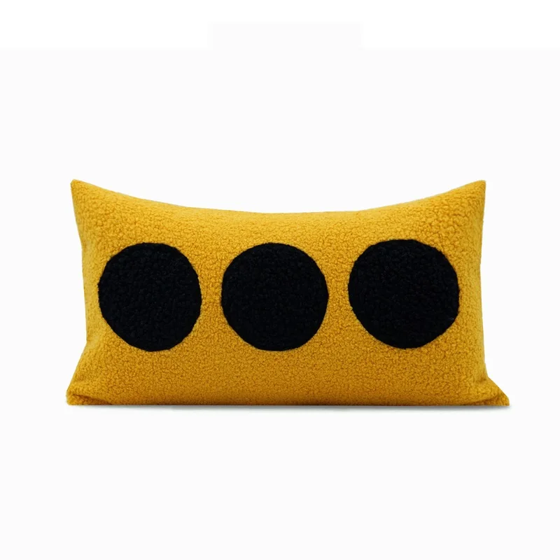 Yellow and black imitation wool roll bag pillow model room children's room cushion cover