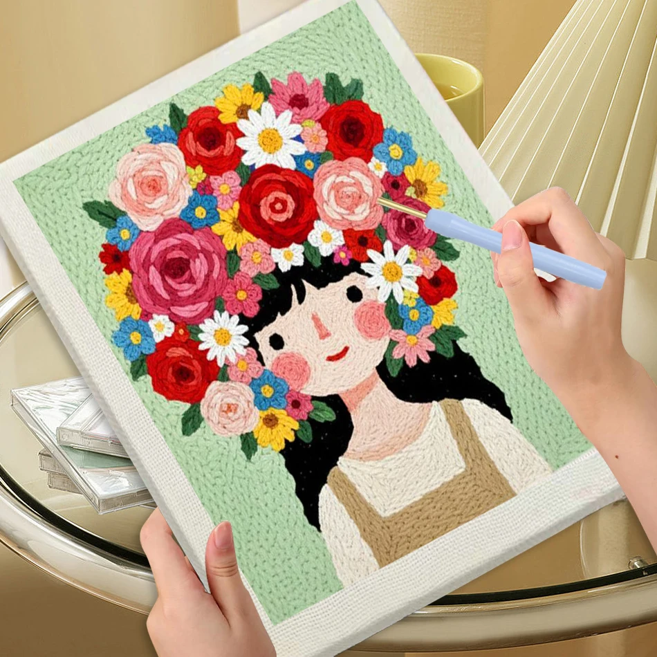 

Наборы для вышивания панч-нидл: Декор для дома, DIY-наборы, Цветы, Девочка, Стартовый набор для панч-нидл, Принадлежности для рукоделия, Домашний декор