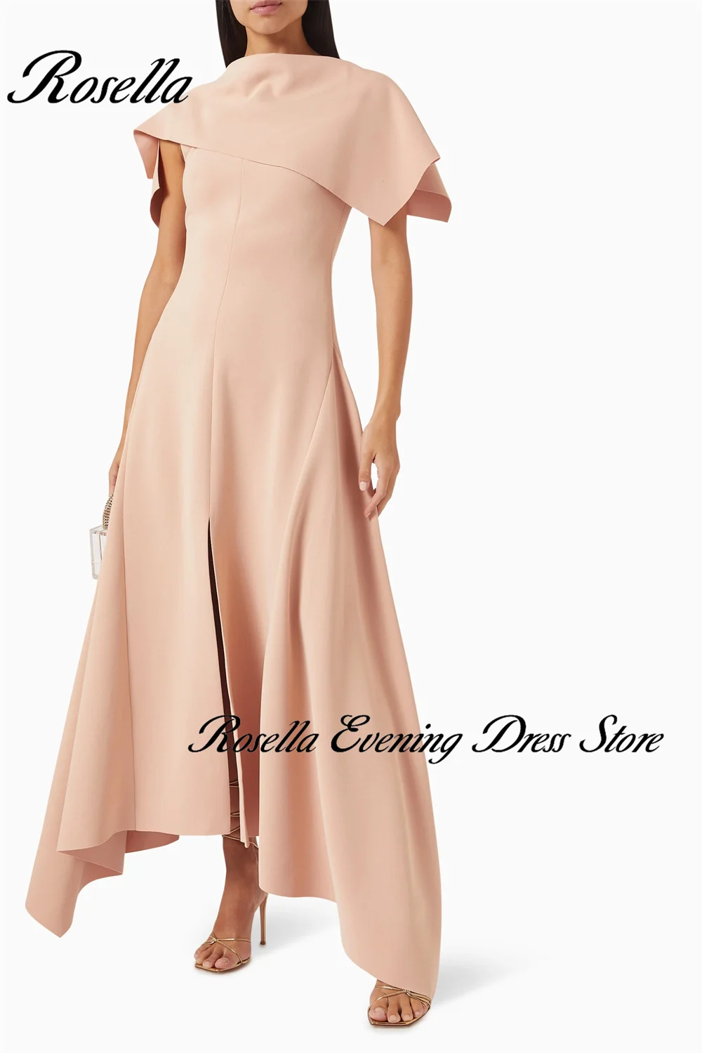 ROSELLA Boat Neck Evening Dresses Ankle Length Asymmetrical A-Line Cape Sleeves Formal Occasions Dress New 2024