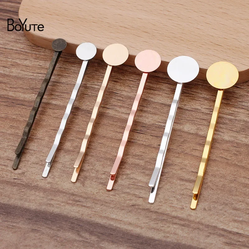 BoYuTe (50 Pieces/Lot) Metal Hairpin with 6-8-10-12MM Flat Base Diy Hair Accessories Handmade Materials