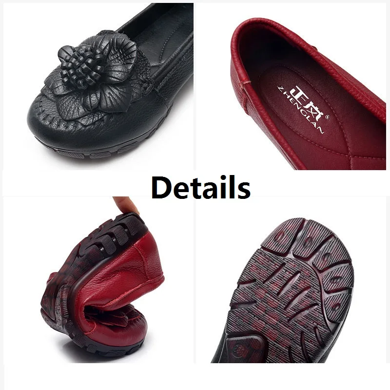 Vintage Summer Genuine Leather Shoes Without Heels Women's Moccasin Woman Ballet Flats Slip On Floral Loafer Ladies Chic Shoes