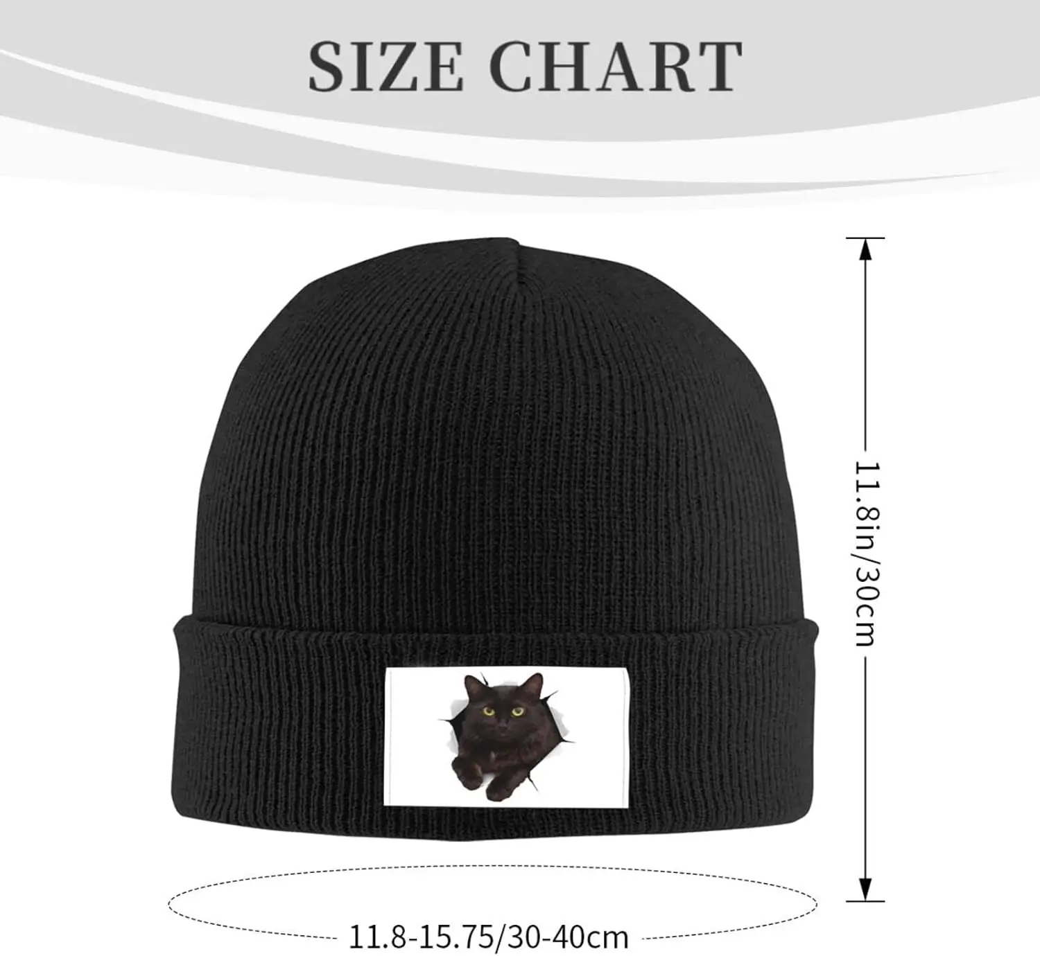 Cute Black Cat Torn Hole Knit Hats for Men and Women Black Beanie Winter Soft Cozy Warm Stretch Thick Trendy Beanies Hats