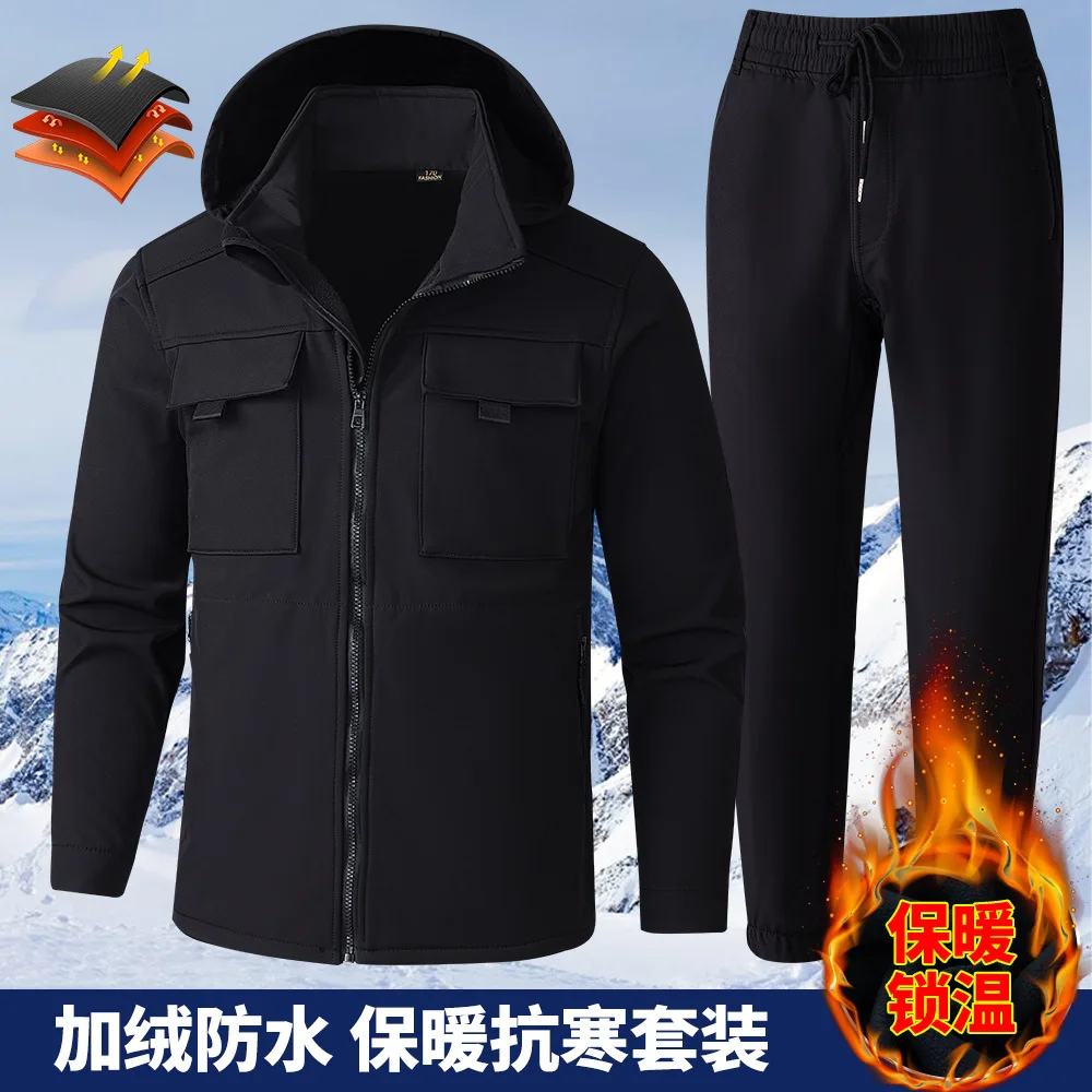 

Зимний и осенний теплый флисовый мужской костюм, ветрозащитная, водостойкая, морозостойкая и теплая одежда для рабочего наряда