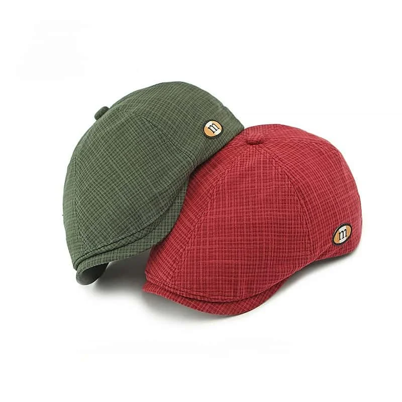 Trendy Beret Unisex British Fashion Casual Duckbill Cap Simple Design Goth Retro Grid Spring Summer Adjustable Hat for Men