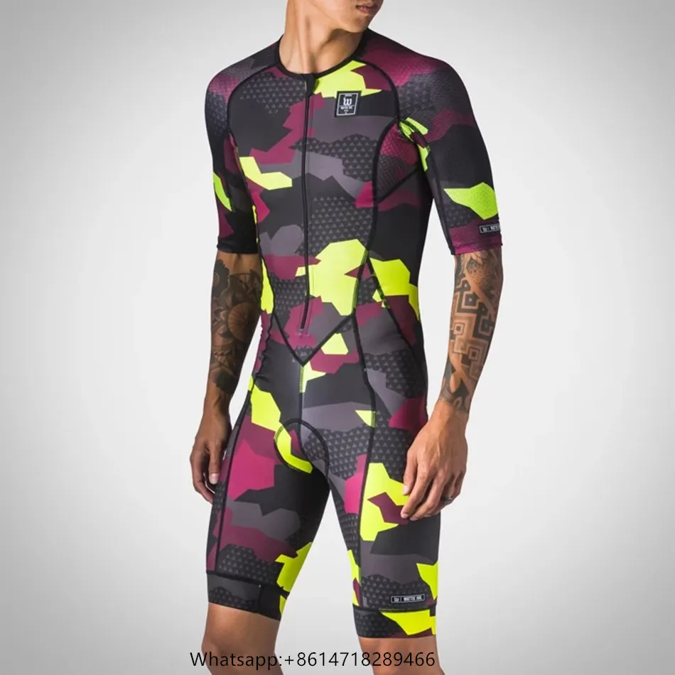 Triathlon Suit Men's Short Sleeve Cycling Skinsuit Long Distance Traithlon Race Speedsuit Ciclismo Running Swimming Jumpsuit