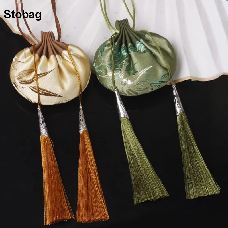 

StoBag 10pcs Chinese Sachet Drawstring Bags with Tassels Hanging Gift Jewelry Package Storage Pocket Reusable Pouch Decoration