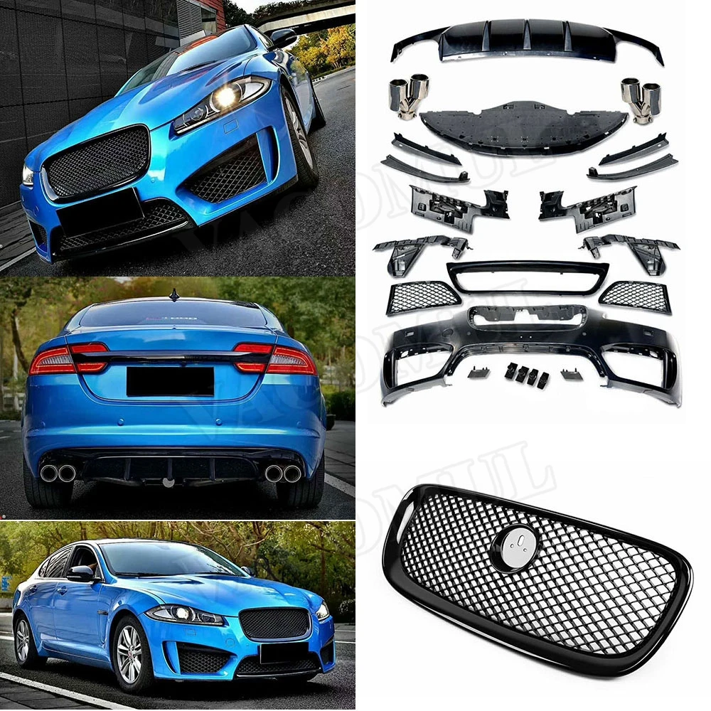 

PP Black Body Kits Front Bumper Grills Rear Bumper Diffuser Exhaust Tips Body kits for Jaguar XF Sedan 4 Door to R Style 11-15