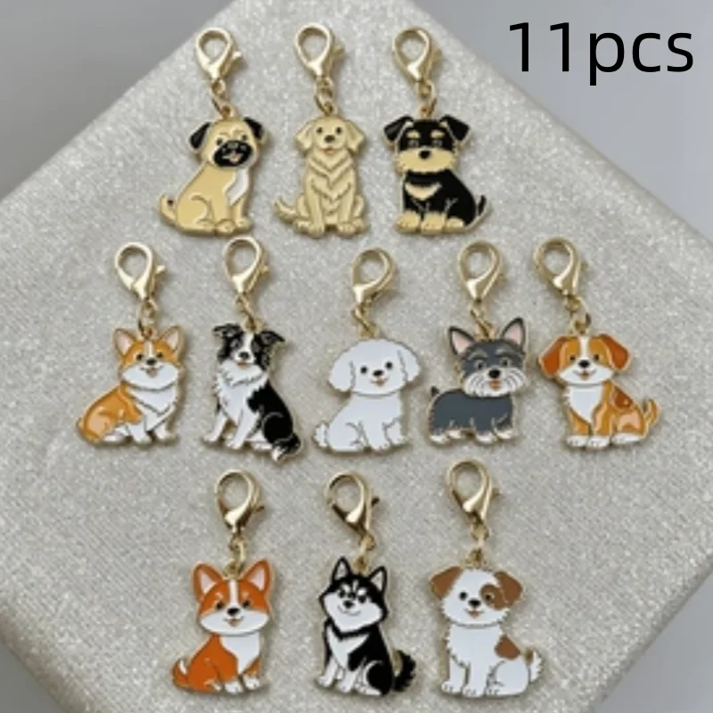 11Pcs Cute Cartoon Dog Keychains Alloy Enamel Puppy Charms, Corgi Husky Poodle Bulldog Schnauzer Bag Purse Backpack Car Key Pend view 6