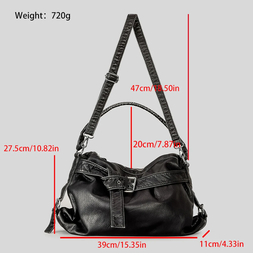 SHELKSBAG Multi-Pocket Shoulder Bag for Women Large Crossbody Bags Trendy Shopping Handbag Travel Hobo PU Leather Motorcycle Bag