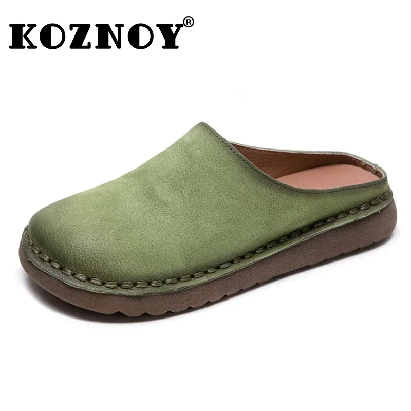 

Koznoy 2.5cm 2025 Ethnic Cow Suede Genuine Leather Slippers Summer Comfy Round Toe Women Flats Leisure Slip on Fashion Shoes