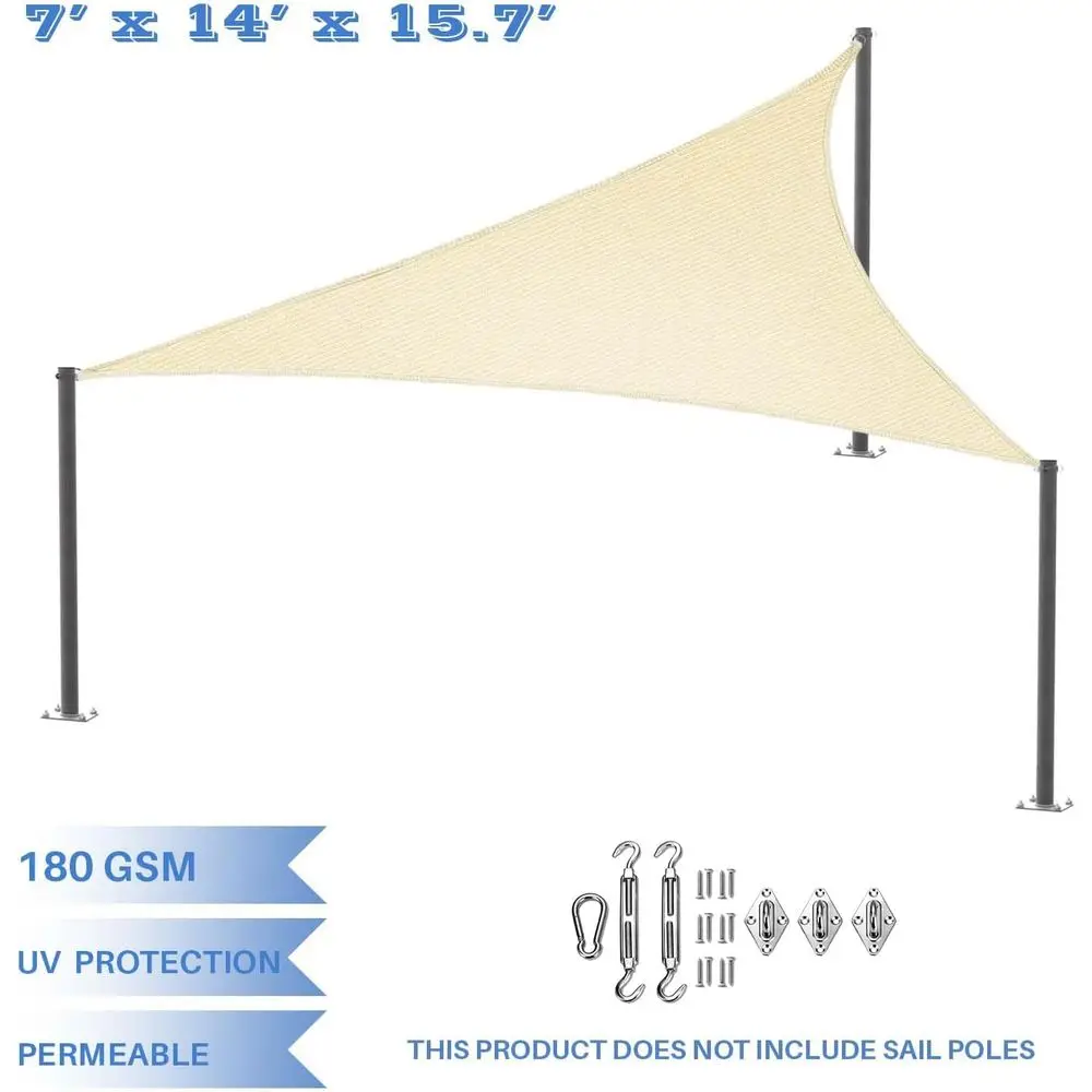14' x 16' Beige Outdoor Sun Shade Sail with UV Block for Patio, Garden, and Deck