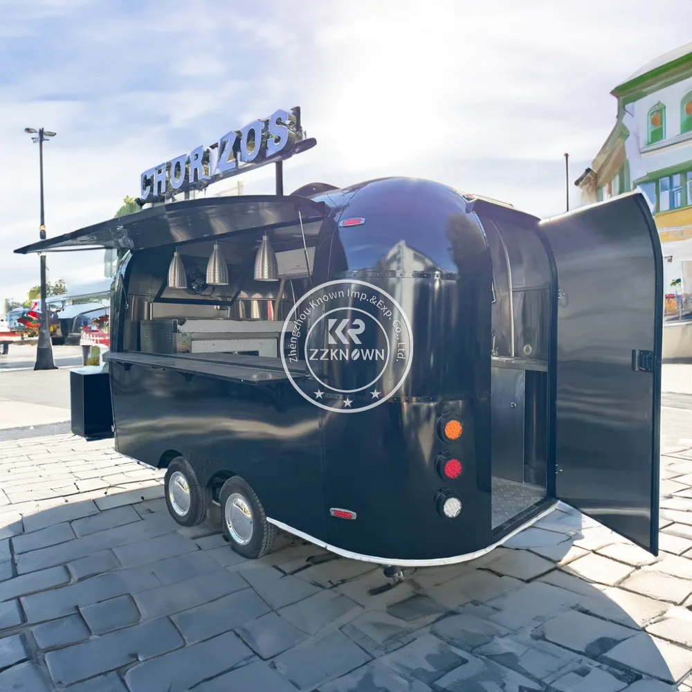 Remorque mobile en acier inoxydable Airstream, petit chariot de vente de nourriture rapide, hot-dog, café, crème glacée, camion de restaurant à vendre
