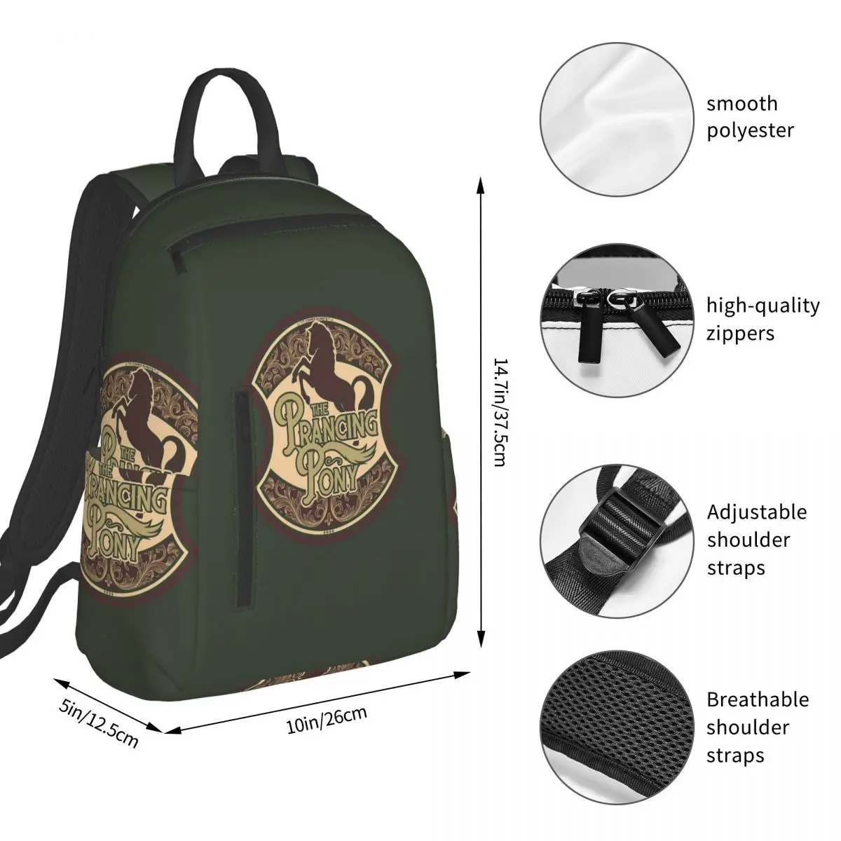 Prancing Pony Backpack Student BookBag Boys Girls School Bag Laptop Shoulder Bags Men Women