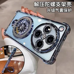 For OPPO Find X8 Pro Case Gyroscope Holder Luxury Camera Protection Plating Airbag Transparent Silicone Shockproof Back Cover